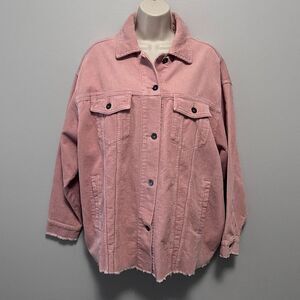 Zara Oversized Pink Corduroy Raw Hem Jacket Size L